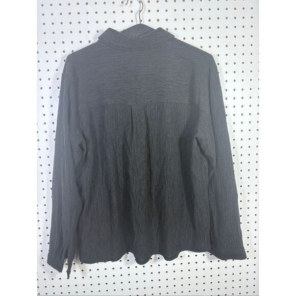 Eileen Fisher Woven Plisse Classic Collar Shirt Black Long Sleeve Minimalist siz - Picture 2 of 4
